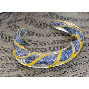 Venetian Purple Yellow Swirl Murano Glass Cuff‎ Bracelet